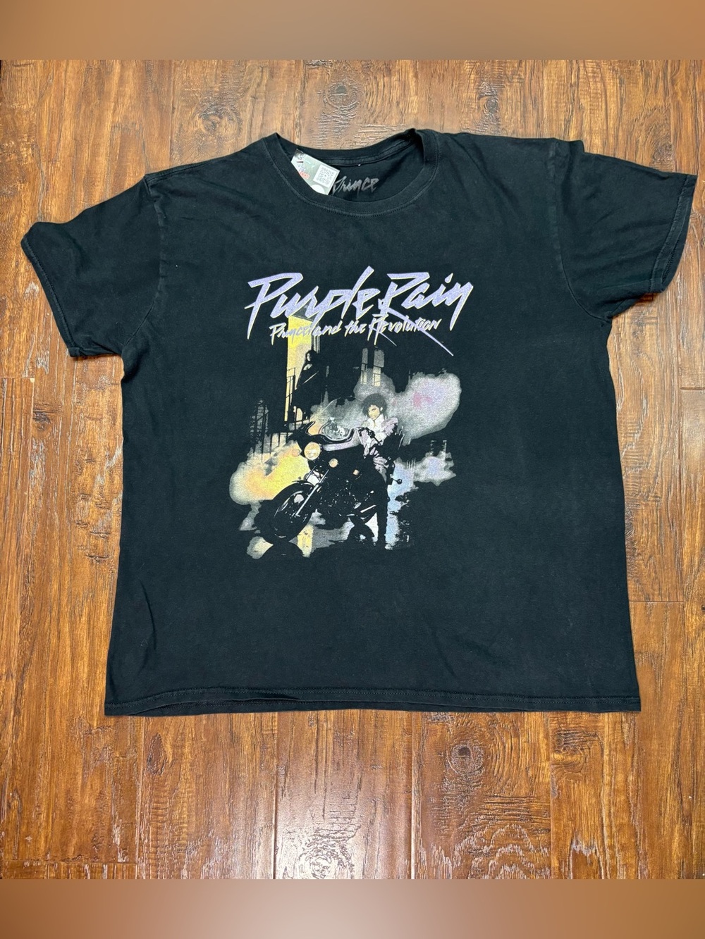 Prince Black 'Purple Rain' Graphic Tee with Multicolor Print